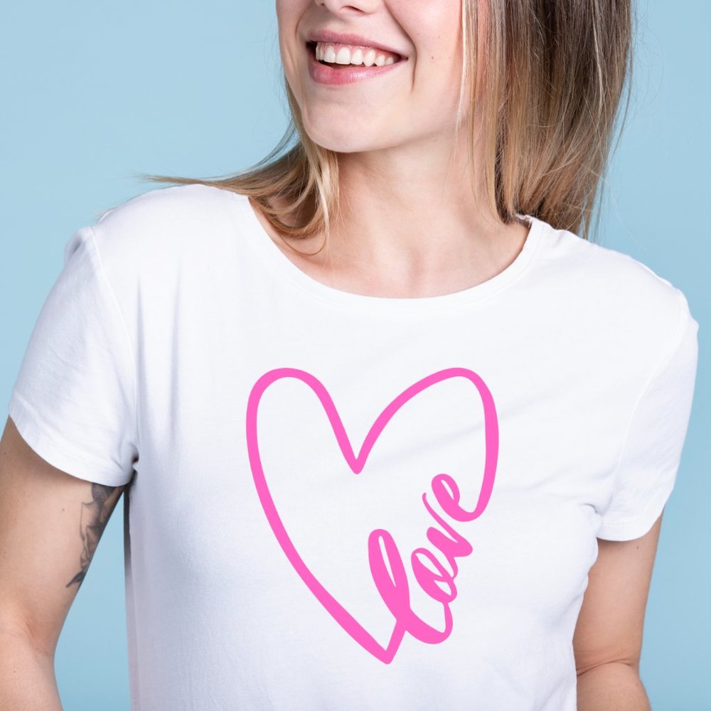 Cursive Heart Love T-Shirt Girl Woman's T Shirt Tee Top Cotton S M L XL